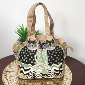 Laurel Burch Lightweight Cutout Cats Canvas Purse Tote